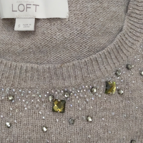 LOFT Rabbit Hair Rhinestone bling festive holiday party sweater  Small - Picture 4 of 10